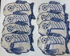 ITALY Rare *JESURUM Table 8 PLACEMATS Vintage Blue Ocean FISH JUTE Venezia As-Is