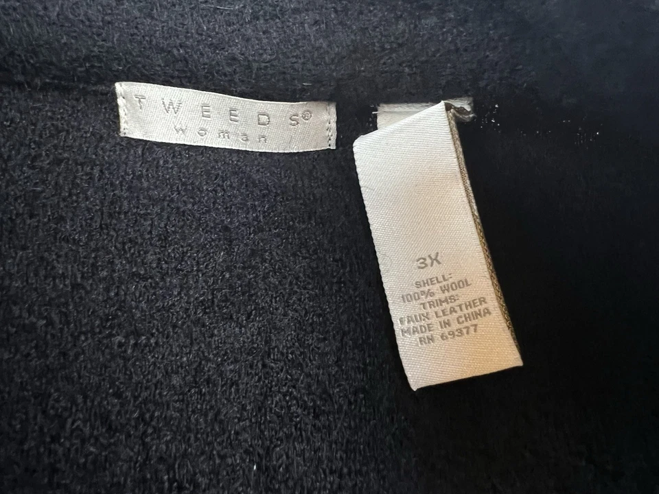 TWEEDS Mujer Lana Capa Chaqueta Abrigo Talla Grande 3x Negro Botón Cuello y Laterales Poncho Foto 2 de 4