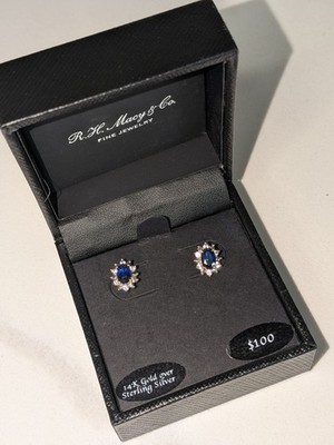 Lab grown blue sapphire 1 (c.t.w.) and white sapphire (1/5 c.t.w) stud earrings