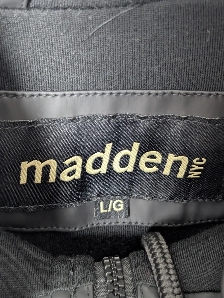 Madden NYC Black Hooded Rain Jacket Men’s Size Large L Waterproof Zip Snap Coat - Image 2 of 4
