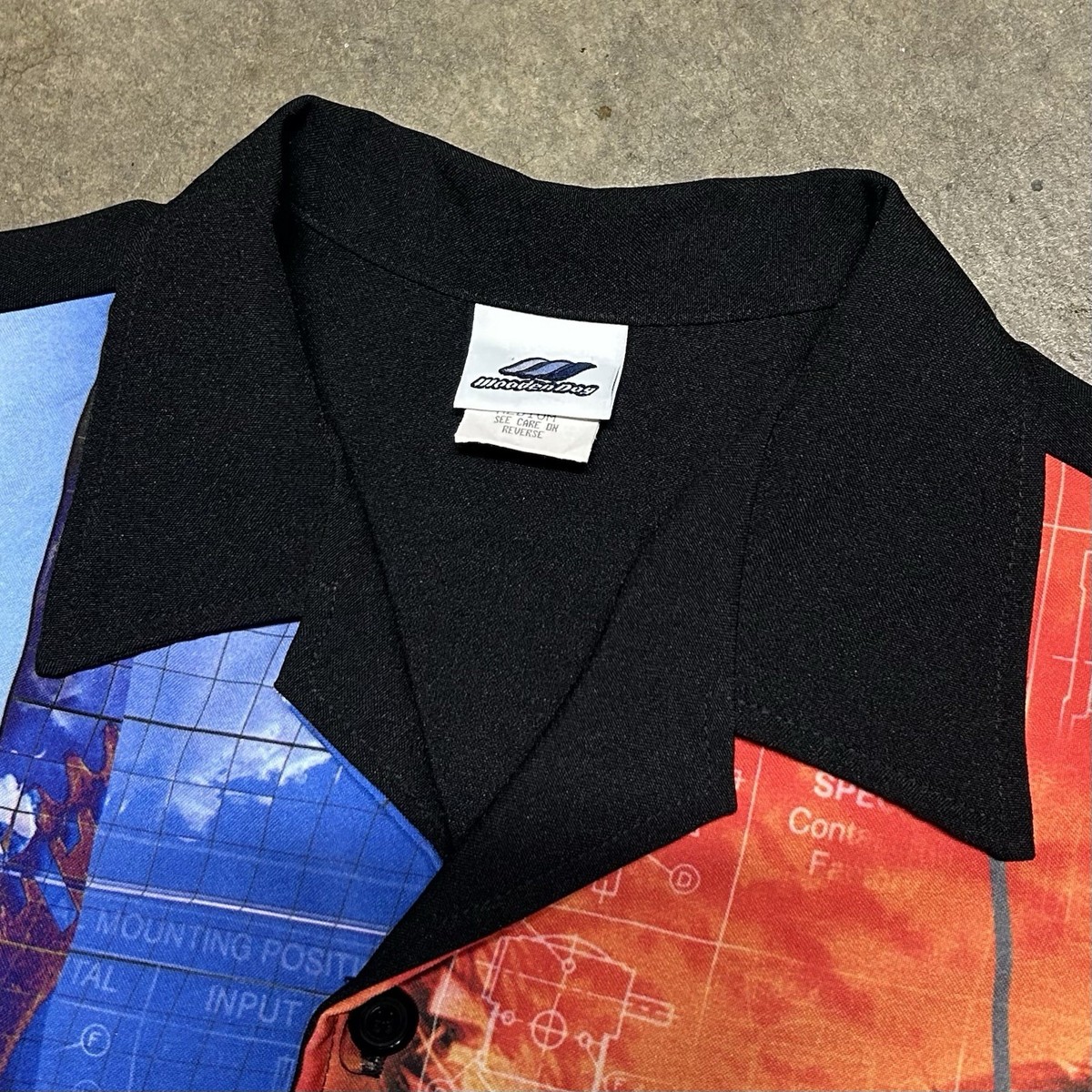 VTG Cyber Rave Shirt Y2K Tech Heaven/Hell Graphic Button Up Wooden Dog  M Fits L View 6