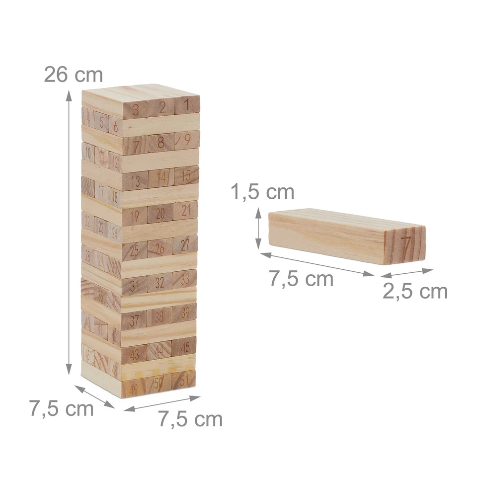 Wackelturm Holzstapelspiel Holzturmspiel Geschicklichkeitsturm 51 Klötze - Bild 4 von 4
