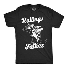 Mens Funny T Shirts Rolling Fatties Sarcastic Cat Graphic Novelty Tee for Men