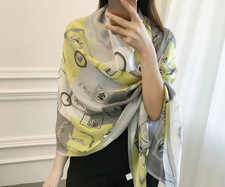 100 Silk Mulberry180X65cm Scarf For Women Neckerchief Wrap Yellow block Print