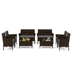 8 Piece Patio Rattan Conversation Set Outdoor Wicker Furniture Set w/ Chair &