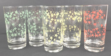 Dayton Hudson Star Glass Set Of 5 Gold Green Red Highball Tumbler Cups 5 In Vtg