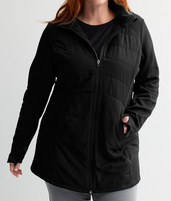 Tek Gear Women's Black Hooded Mixed Media Long Jacket (WT5FV203PS