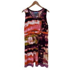 Simply Vera Wang Tie Dye Dress Women's Large L Multicolor Sleeveless Laces Trim