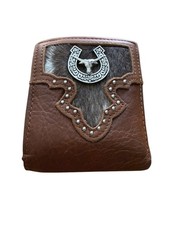 Longhorn Horseshoe Men Western Wallet Bifold Style Patchwork Studded With Metal