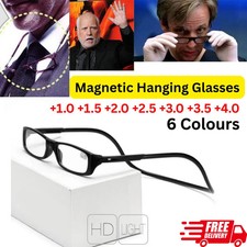 Hanging Magnetic Reading Glasses Adjustable Eyeglasses Front Click Connect Neck