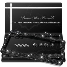 QUANQIUFEI 2 Pack Bling License Plate Frames, Sparkly Rhinestone Black