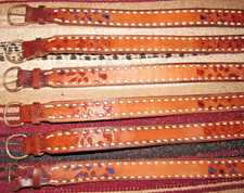Vintage Western C M Co Buckstitch Inlay Leather Belts 6 pc Size 26 NEW