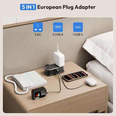 NTONPOWER UK auf Europa Stecker Adapter mit 1,2 m Verlängerungskabel, 2 Wege Reise...