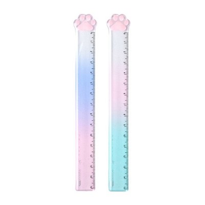 2 Pcs Cartoon Drawing Ruler Gradient Color Cat Paw Ruler Multifunctional Rulers