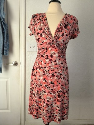 Connected Apparel Dress Womens Size 6 Black Beige Floral Print Cap Sleeve Midi