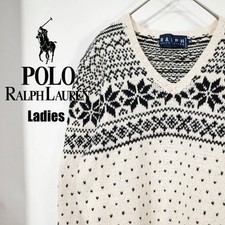 Ralph Lauren Fair Isle Cotton Knit V-Neck Sweater Black/Unbleached M Japan