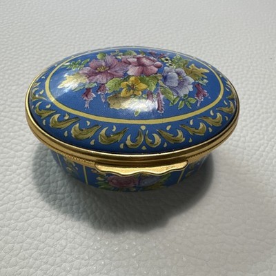Halcyon Days Blue Floral Enamel Hinged Trinket Box