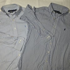 2 Ralph Lauren Blue White Striped Button Down Dress Shirts Men s Size 15 32/33