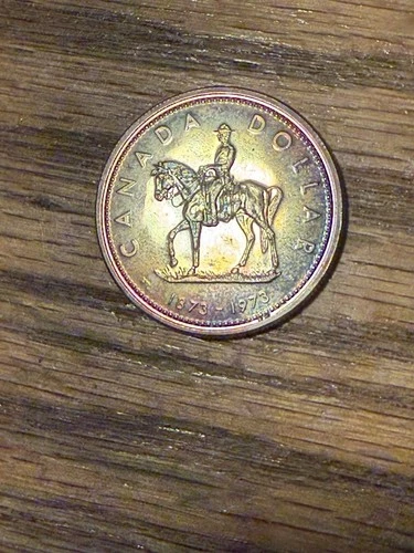 1973 ROYAL CANADIAN MOUNTED POLICE CENTENNIAL SILVER DOLLAR ! Unc Rainbow Tones