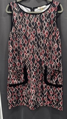 Women's Boutique - Aryeh - Geometric Abstract Print - Zippered Tunic Dress L