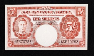 JAMAICA: 1 x 5 Jamaica Shillings Banknote. Dated 17.03.60.