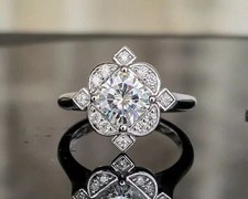 Art Deco Style 1.3Ct Round Cut CZ Wedding Engagement Floral Ring 935 Silver