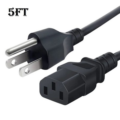 3 Prong AC Standard Power Cord 5ft 125V 10 Amps NEMA 5-15P IEC 60320 C13
