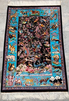 Luxury Modern Silk Rug: Miracle Garden Pictorial, Bamboo Silk Carpet 3x4 ft