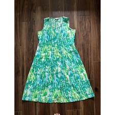 Choices Womens XL Green Blue Abstract Print 100% Linen Sleeveless Midi Dress