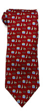 Grant Thomas Silk Tie Red Dog / Doghouse Print Novelty Pattern 57" L Made in USA