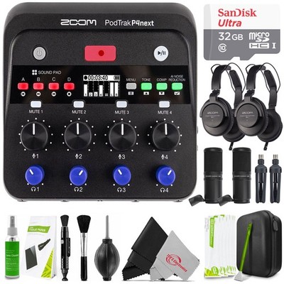 Zoom PodTrak P4next Recorder + 2x ZDM-1 Mic Packs, 32GB Card & Cleaning Kit