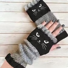 Womens Winter Knitted Gloves Cat Pattern with Soft Material Multi Color
