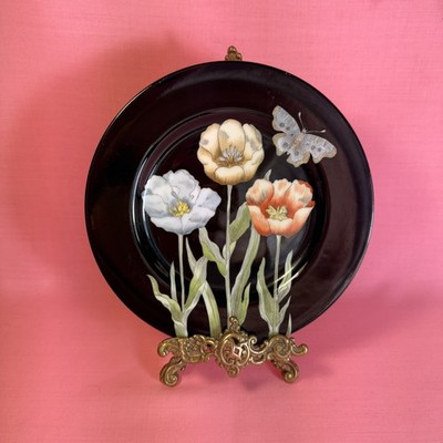   Fitz & Floyd Midnight Poppy Dessertteller 19 cm schwarz & bunt Schmetterling