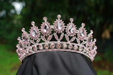Pink Crystal Tiara Fanned Bridal Crown Birthday Wedding Gift Diadem prom metal