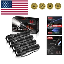 LED Flashlight 4 Pack, Bright Tactical Torch High Lumens with 5 Modes, Waterp...