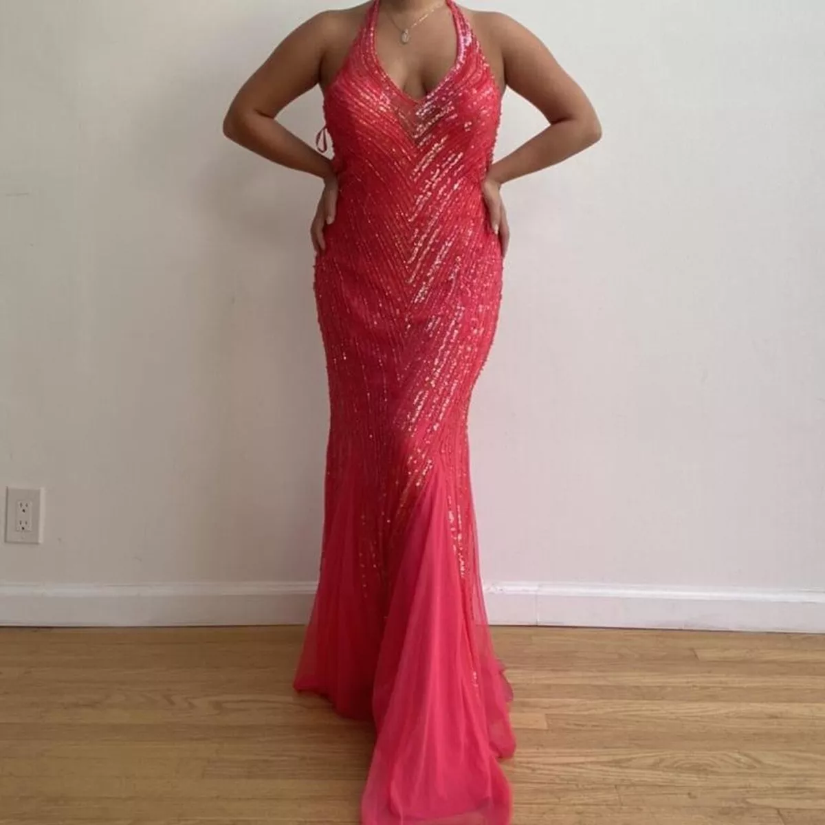 Pink beaded hotsell evening gowns
