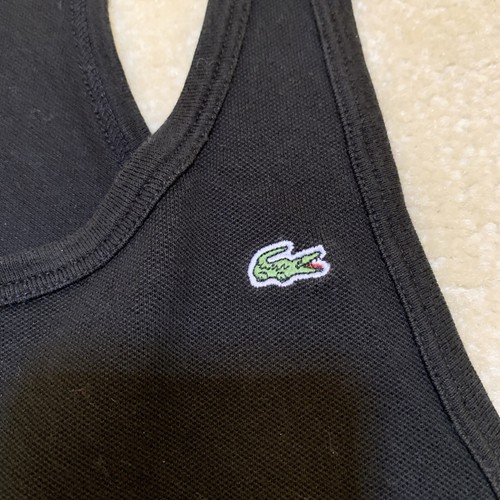Camiseta sin mangas Lacoste negra espalda cruzada chaleco para mujer talla 40 mediana M logotipo bordado - Imagen 2 de 12
