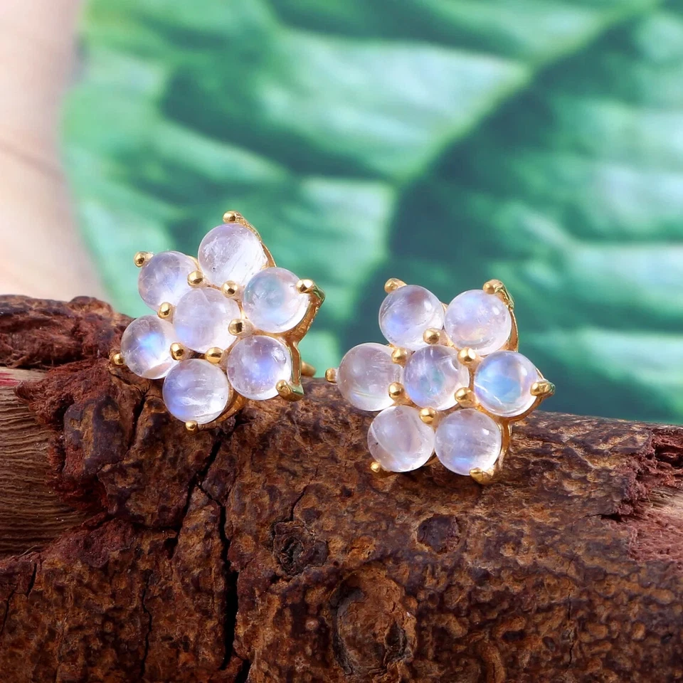 Gemelos de plata de ley 925 chapados en oro piedras preciosas de luna natural regalo para él Foto 4 de 4