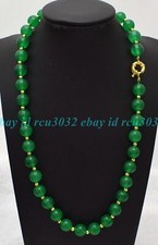 Natural 8/10mm Green Jade Round Gemstone Bead Fashion Women's Necklace 16-28  