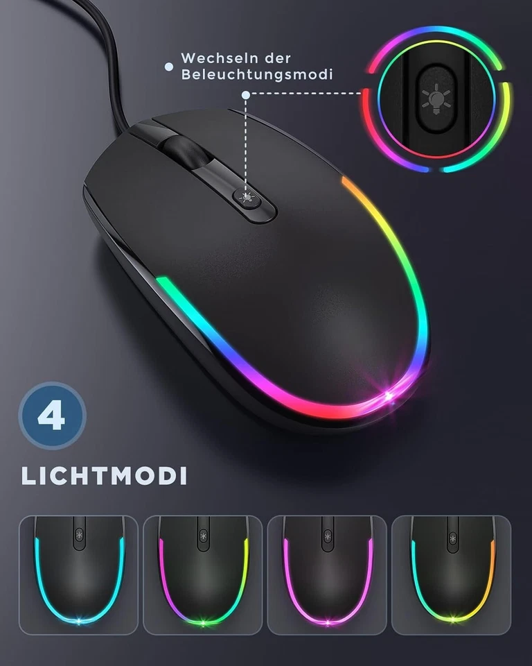 Maus mit Kabel PC Computermaus 1600 DPI USB für Laptop PC Computer Mac C295 - Bild 2 von 4