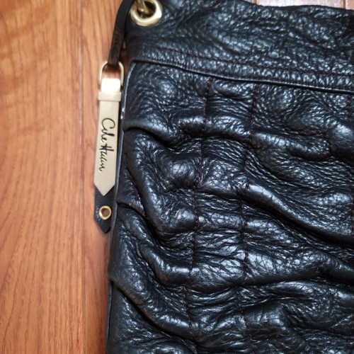 Cole Haan Bailey Ruched Hobo Shoulder Bag Black Pebbled Leather Purse - Picture 5 of 10