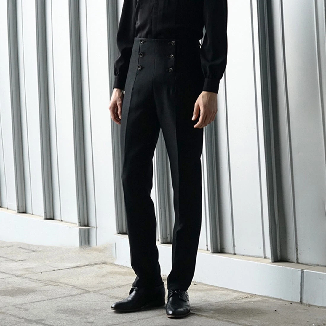 Mens Business Casual Suit Pants Retro High Waist Straight Trousers Office  Work