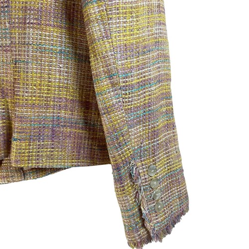 Giacca blazer vintage Neiman Marcus tweed taglia 14 rosa pastello seta frange classico - Foto 6 di 8