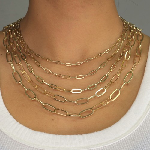 14k Yellow Gold Paperclip 2mm-7mm Chain Bracelet Necklace Mens Womens 7"-24" - Picture 27 of 72