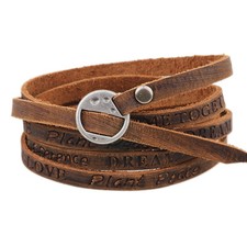Punk PU Leather Wrap Cuff Bangle Bracelet Men Women Wristband Cool Jewelry