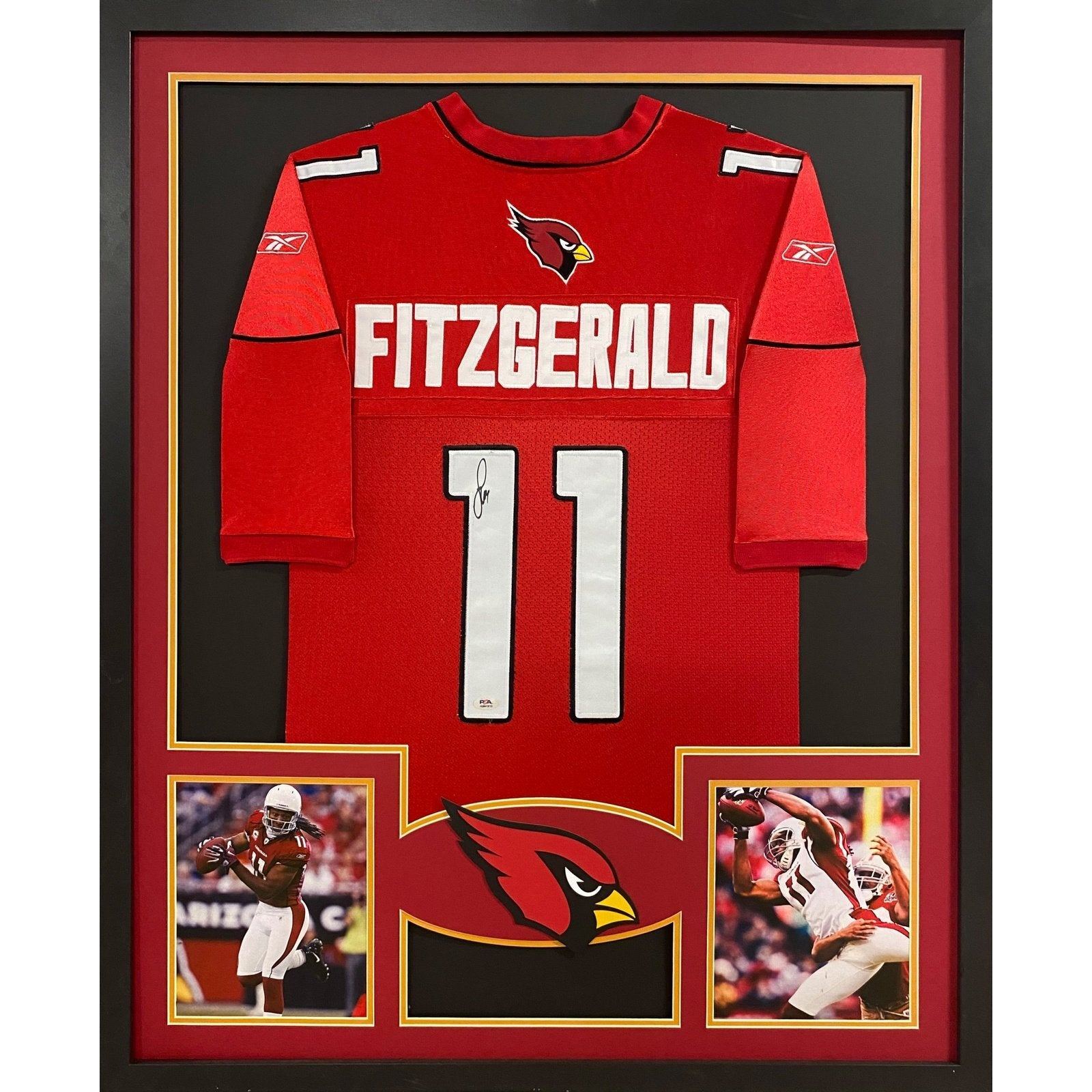 Larry Fitzgerald Signed Framed Red Jersey PSA/DNA Autographed Cardinals 