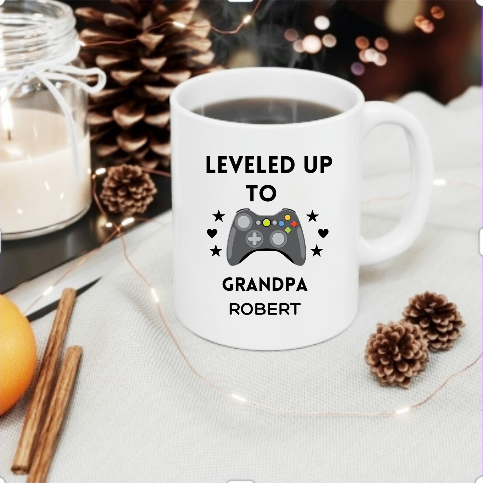 Leveled Up To Grandpa Mug Gift Personalized Gift Grandpa Giftpregnancy Announcem