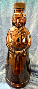 Vintage Mrs Butterworth Bottle Pancake Syrup Amber Glass 10" with black Cap