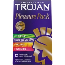 Trojan Pleasure Pack Lubricated Latex Condoms Sampler + Silver Pocket Case