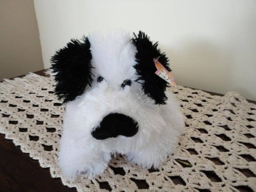 Shaggy Black and White Dog Soft Plush - Picture 2 of 3